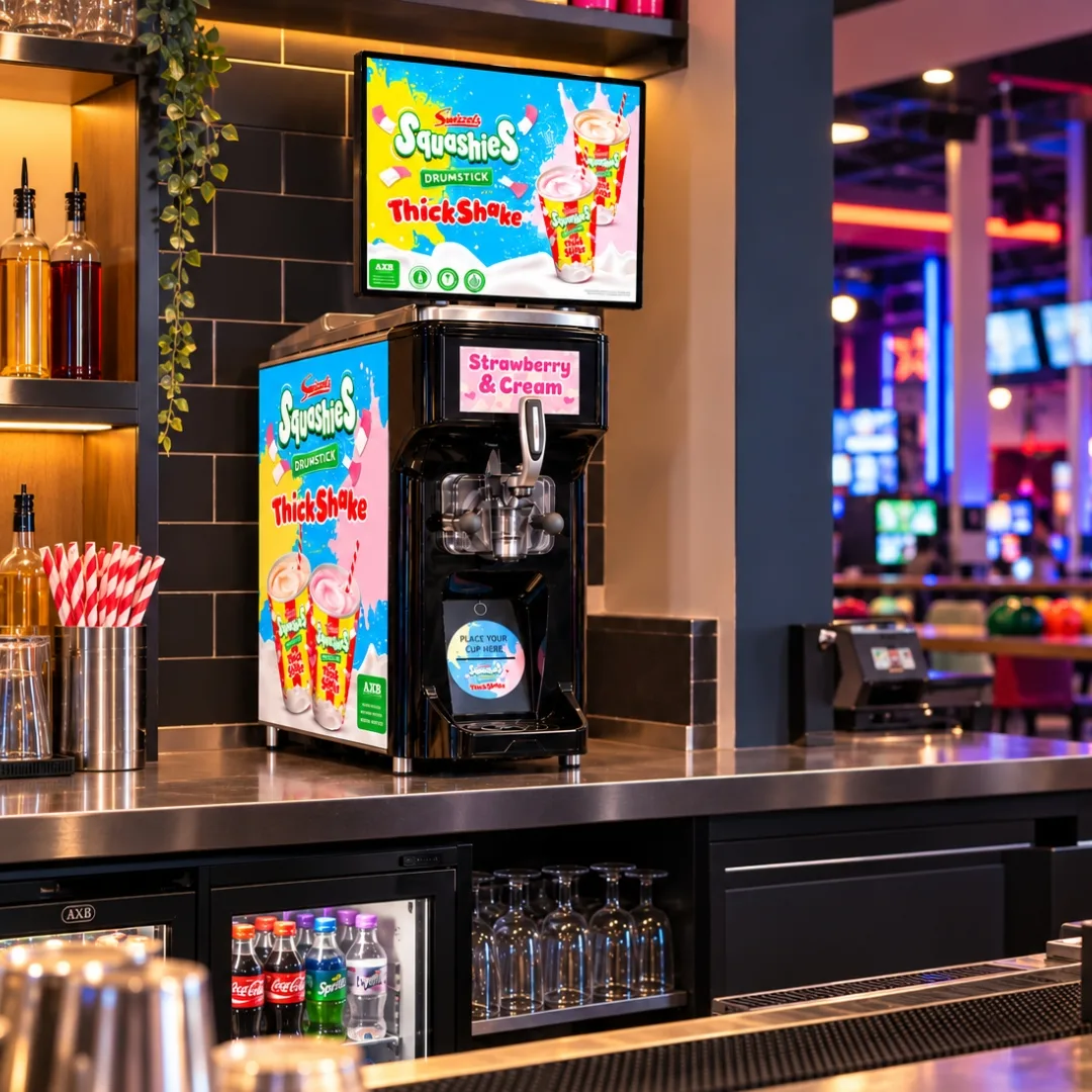 Squashies Thickshake machine installed on a leisure venue bar counter